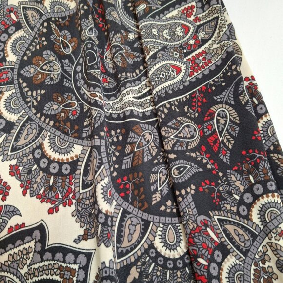 Eoote Grey Pailsley Empire Fit n Flare Mini Dress Size M Stretch Flutter Sleeves - Picture 7 of 16